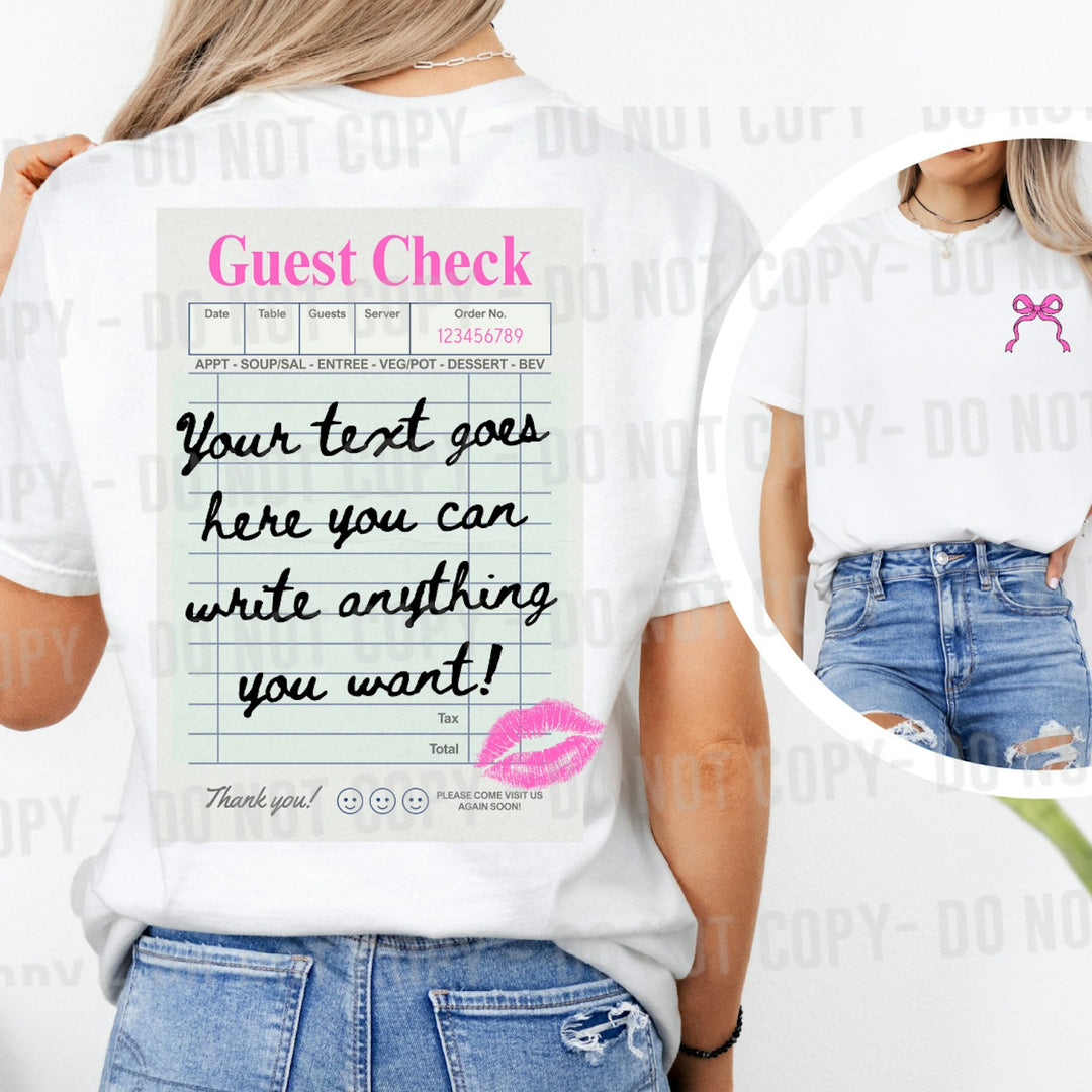 Guest Check customizable DTF transfer