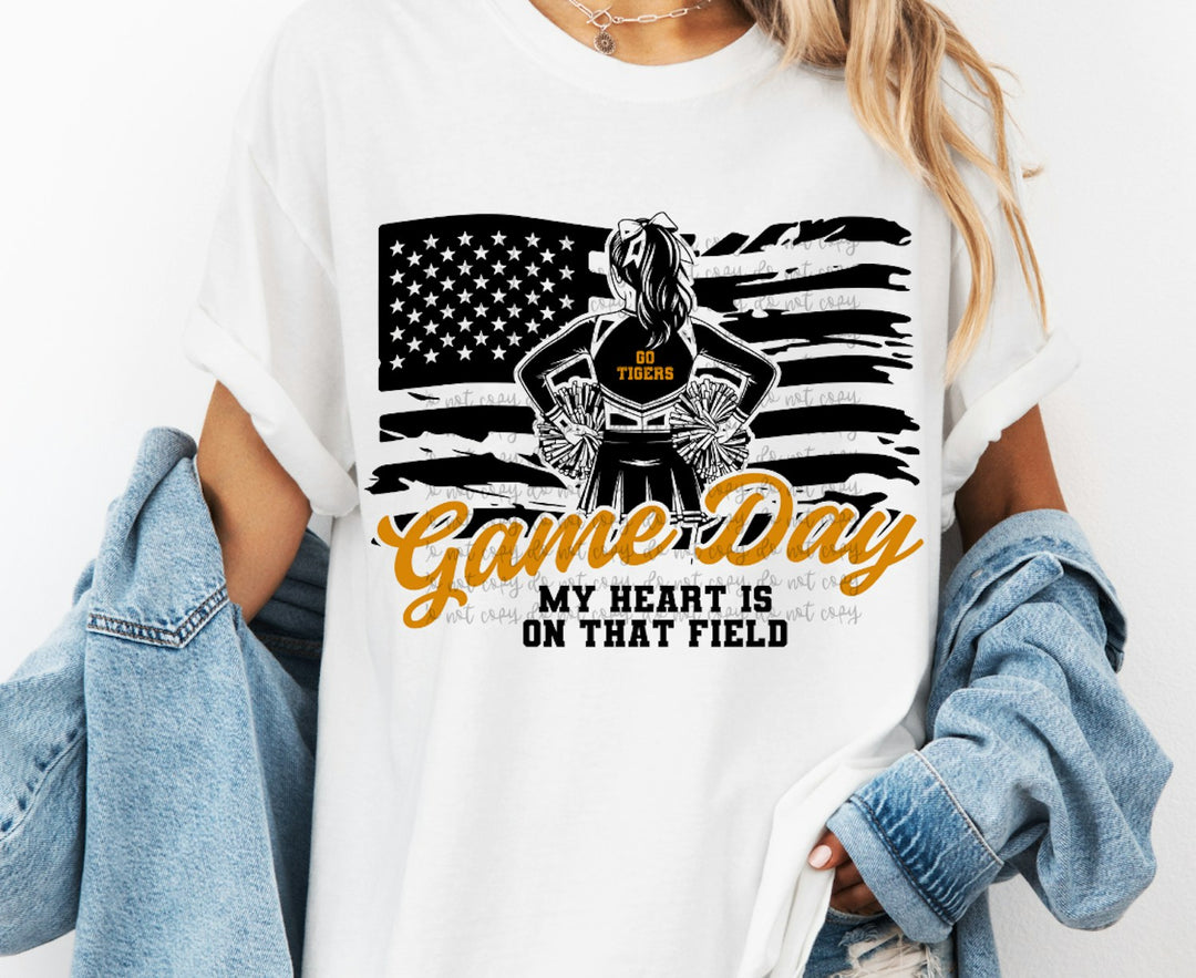 Cheerleader Flag Game Day customizable DTF transfer mockup