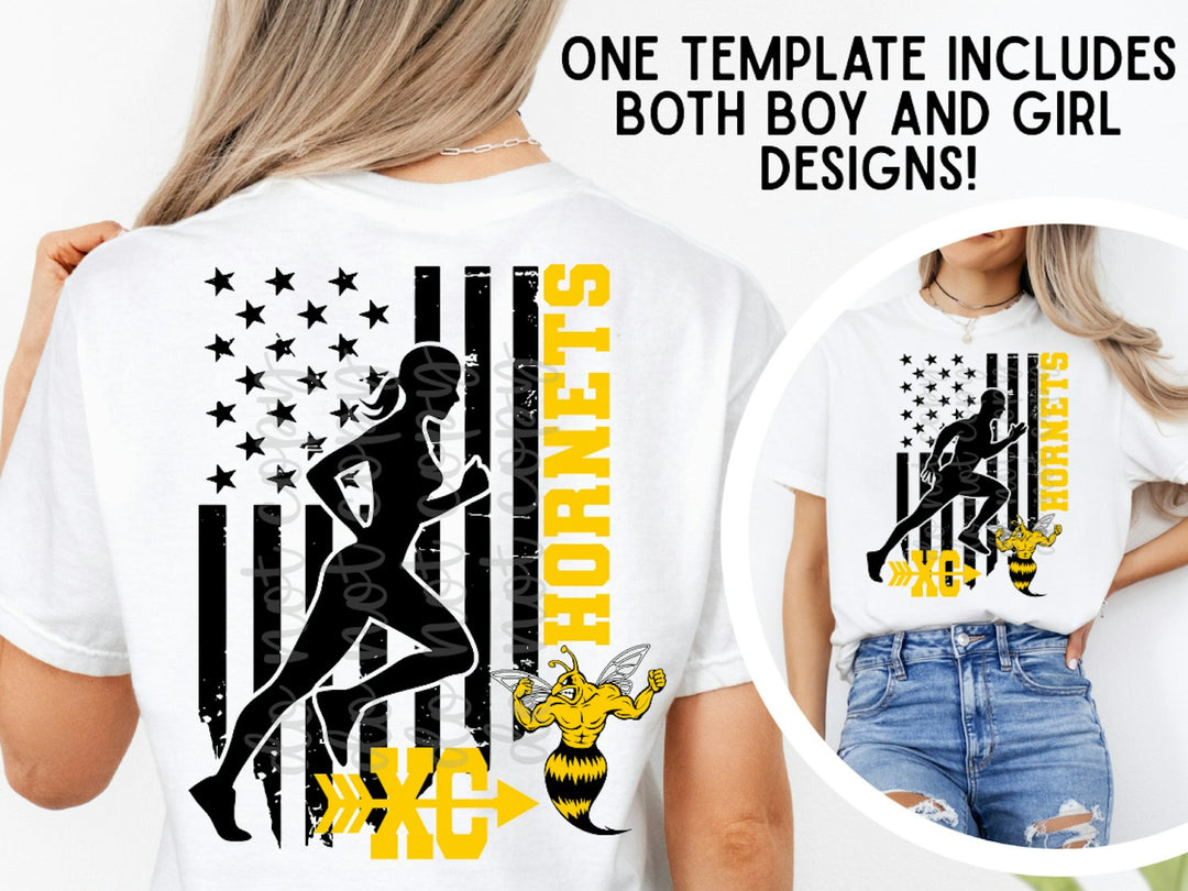 Flag Cross Country Boy Girl customizable DTF transfer mockup