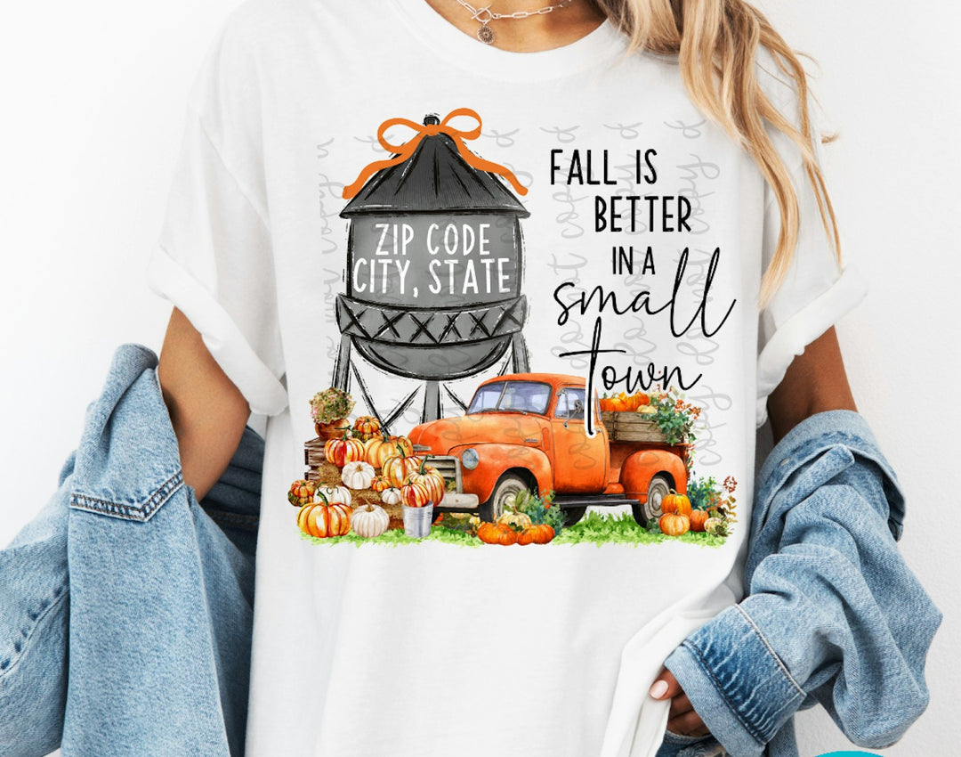 Fall is Better in a Small Town Pointed Water Tower customizable DTF transfer mockup