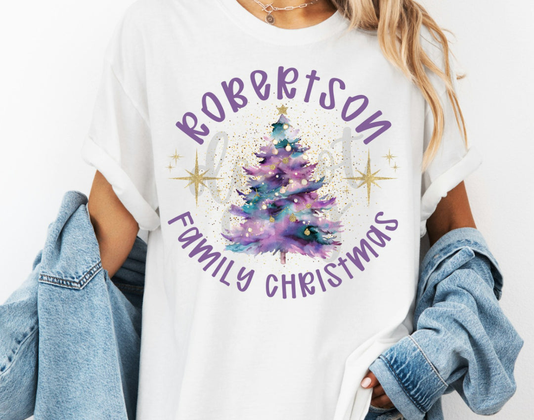 Purple Family Christmas Tree customizable DTF transfer mockup