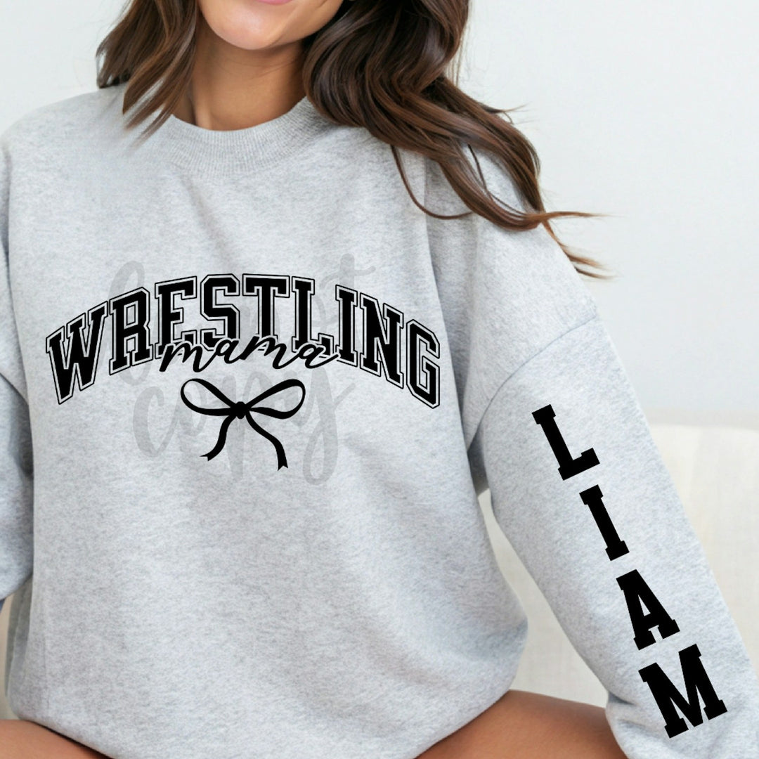 Wrestling Mama with Sleeve Name customizable DTF transfer mockup