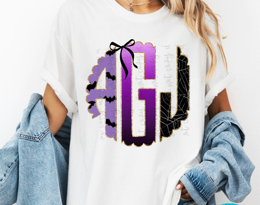 Halloween Monogram Purple & Black customizable DTF transfer mockup