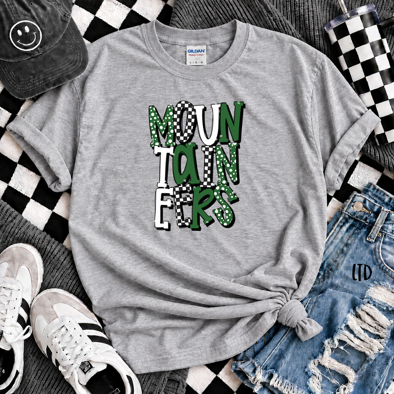 Dot Dot Check Mix Mascots Mountaineers Kelly Green Black design