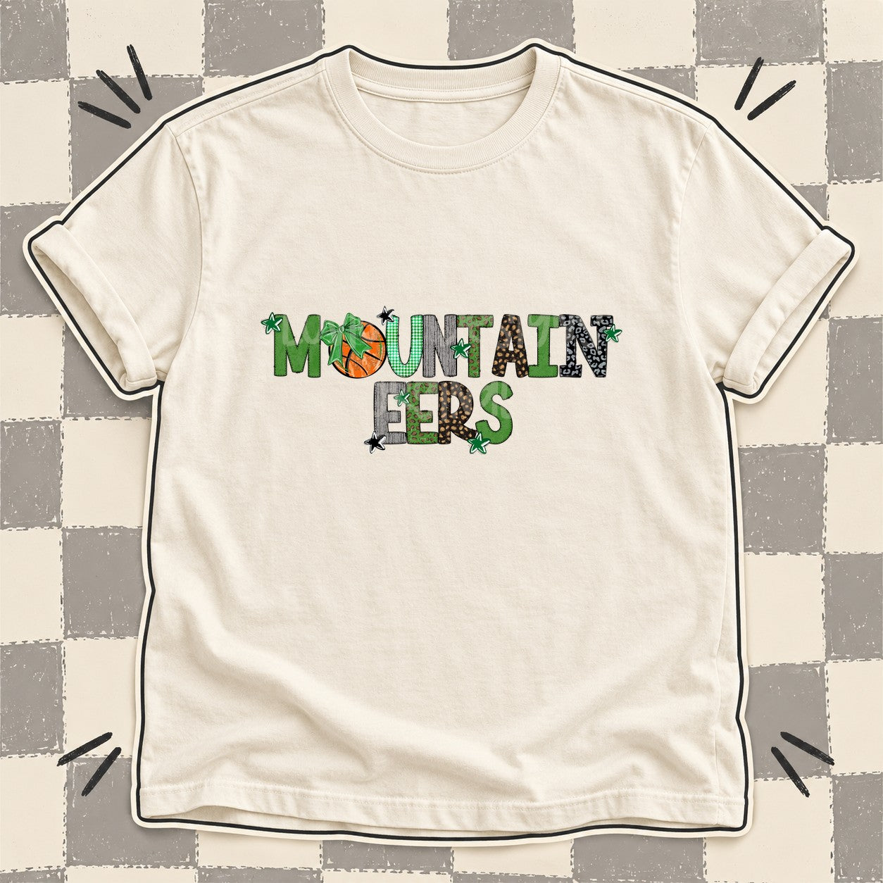 Mixed Doodle Basketball Mascots – Mascot Colors Mountaineers Green Black design