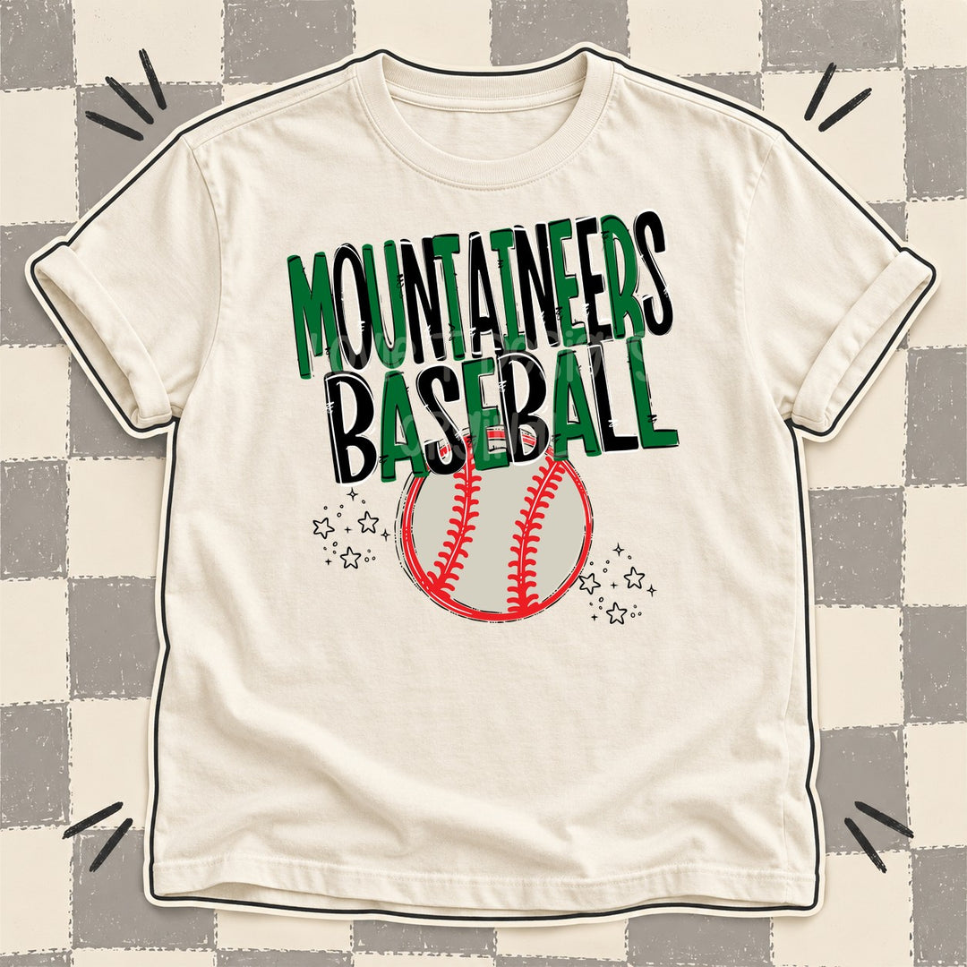 Mountaineers Kelly Green Black Team Go Baseball Mascots DTF transfer mockup