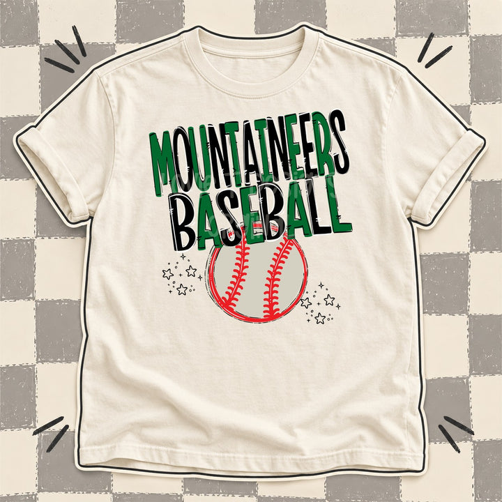 Mountaineers Kelly Green Black Team Go Baseball Mascots DTF transfer mockup