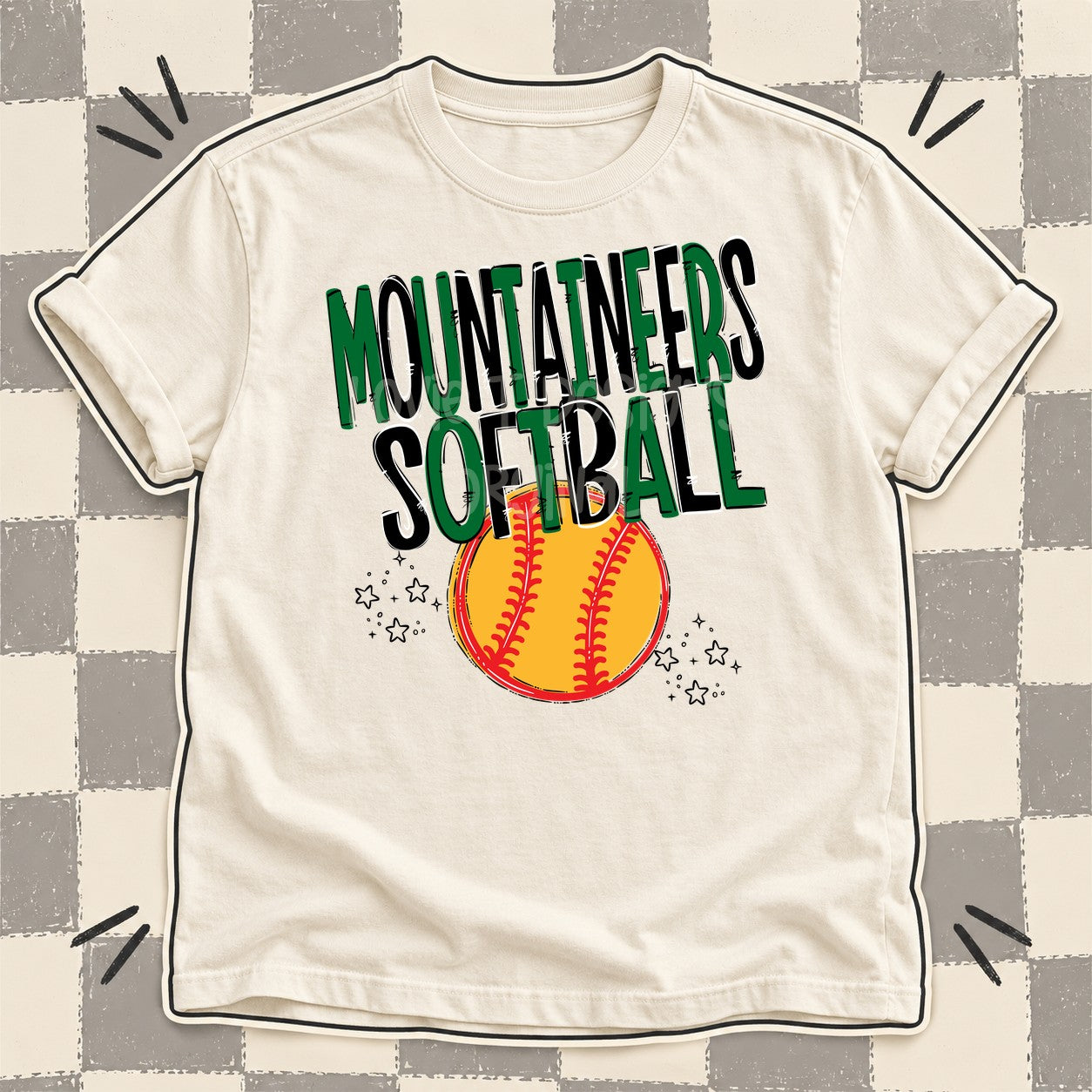 Team Go Softball Mascots Mountaineers Kelly Green Black design