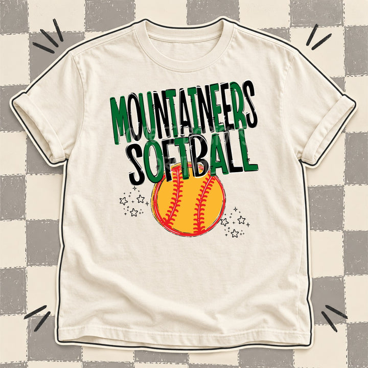 Mountaineers Kelly Green Black Team Go Softball Mascots DTF transfer mockup