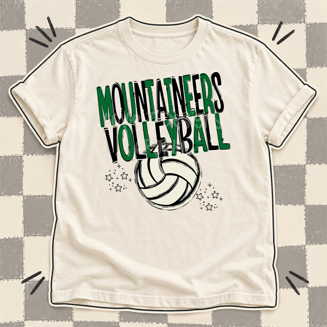 Mountaineers Kelly Green Black Team Go Volleyball Mascots DTF transfer mockup