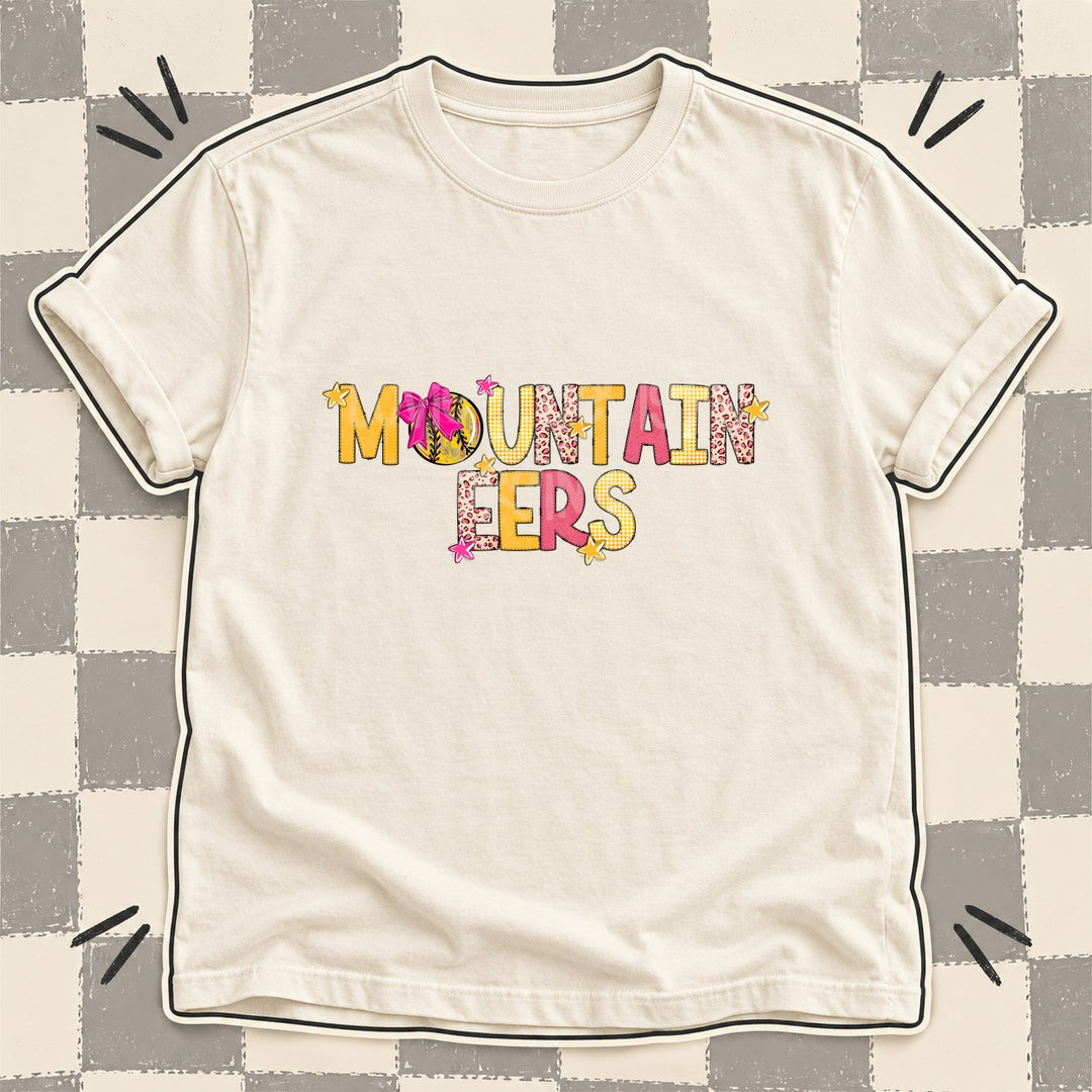 Mountaineers Mixed Doodle Softball Mascots – Stitched Softball DTF transfer mockup