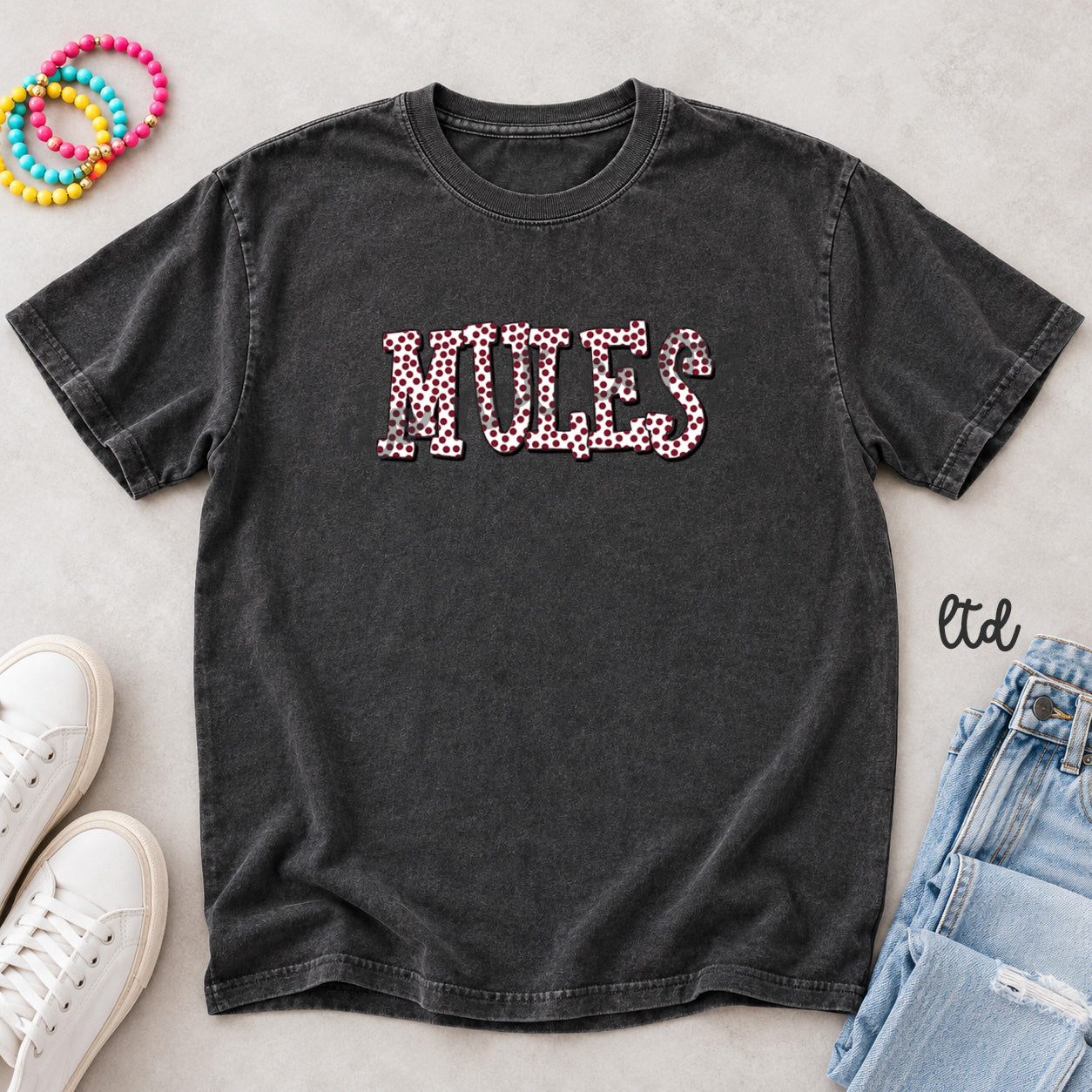 Polka Dot Mascots Mules Maroon design