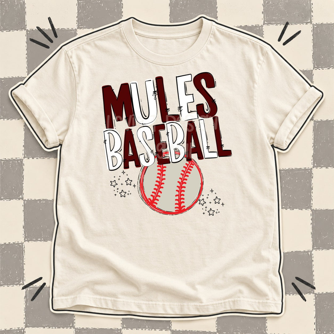 Mules Maroon White Team Go Baseball Mascots DTF transfer mockup
