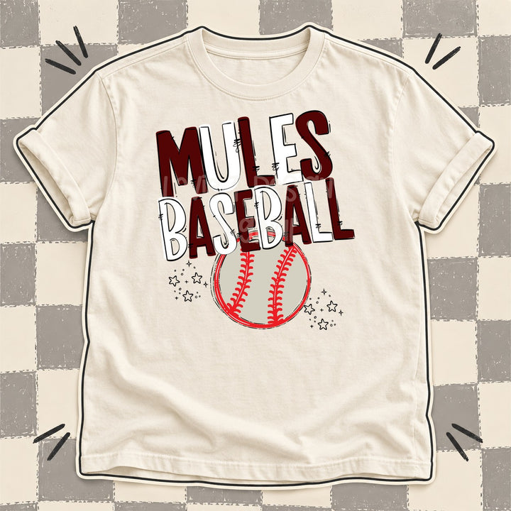 Mules Maroon White Team Go Baseball Mascots DTF transfer mockup