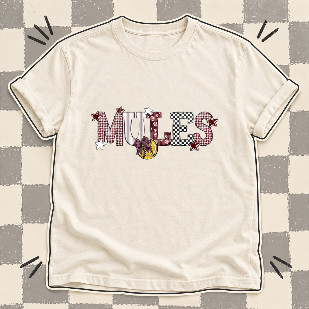 Mules Maroon White Mixed Doodle Softball Mascots – Mascot Colors DTF transfer mockup