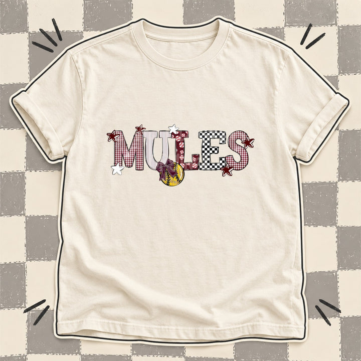 Mules Maroon White Mixed Doodle Softball Mascots – Mascot Colors DTF transfer mockup