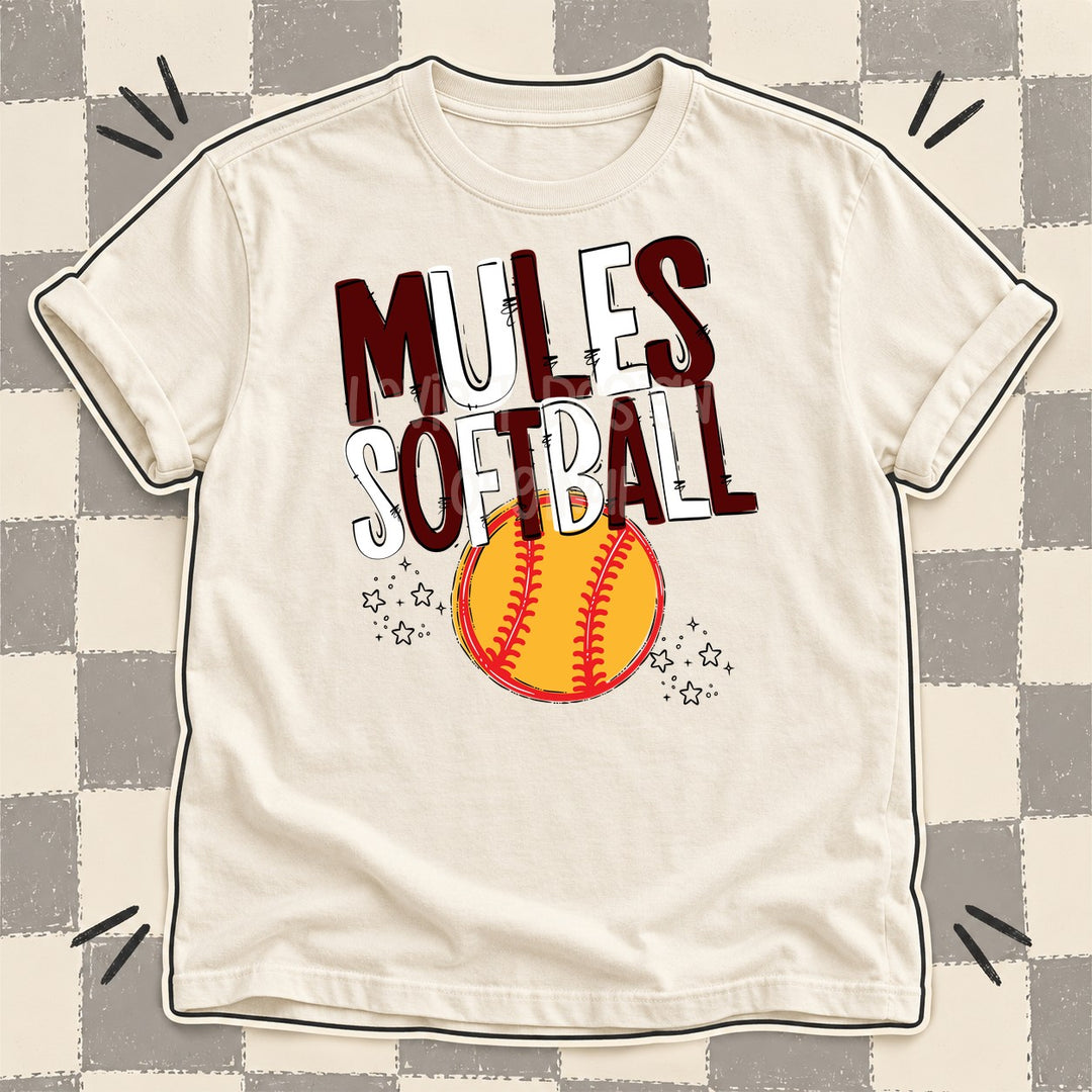 Mules Maroon White Team Go Softball Mascots DTF transfer mockup
