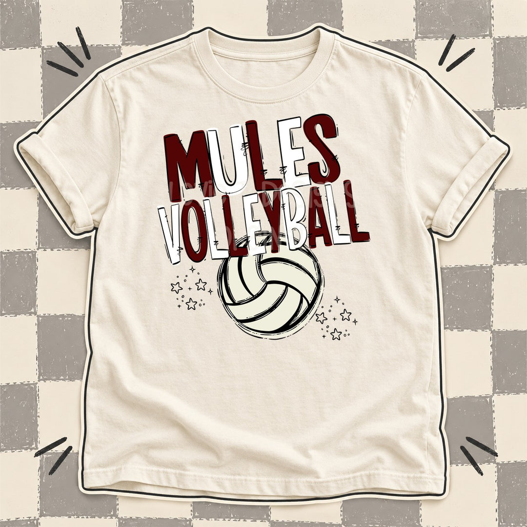 Mules Maroon White Team Go Volleyball Mascots DTF transfer mockup