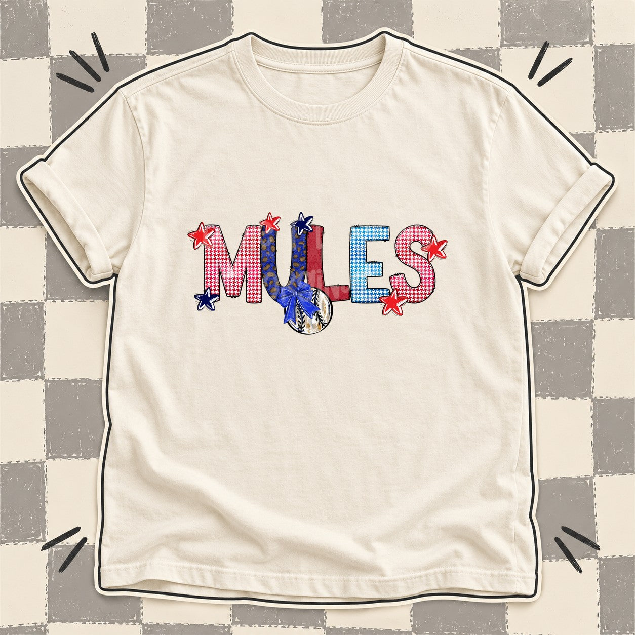 Mixed Doodle Baseball Mascots – Red and Royal Mules design