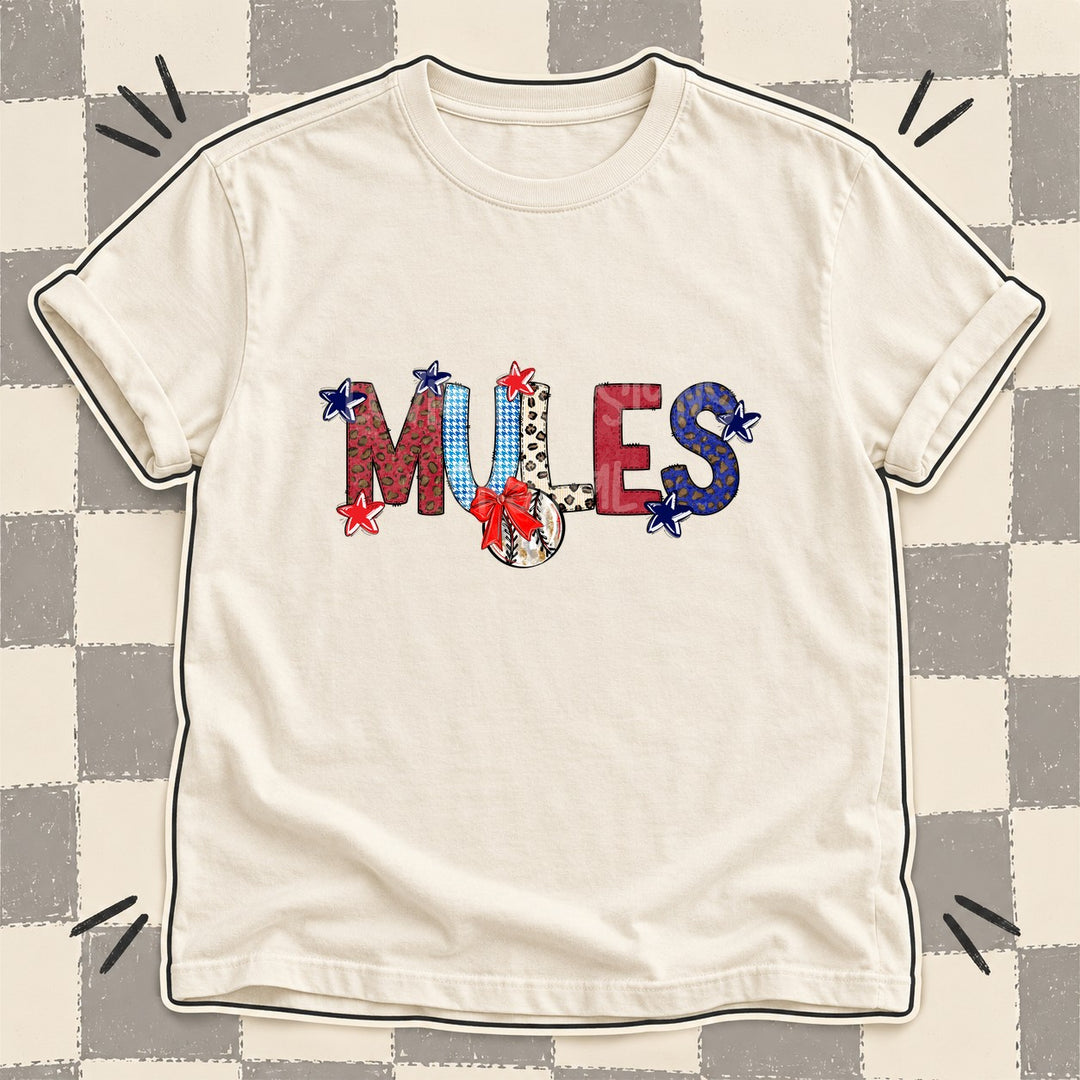 Mules Mixed Doodle Baseball Mascots – Leopard Red Navy DTF transfer mockup