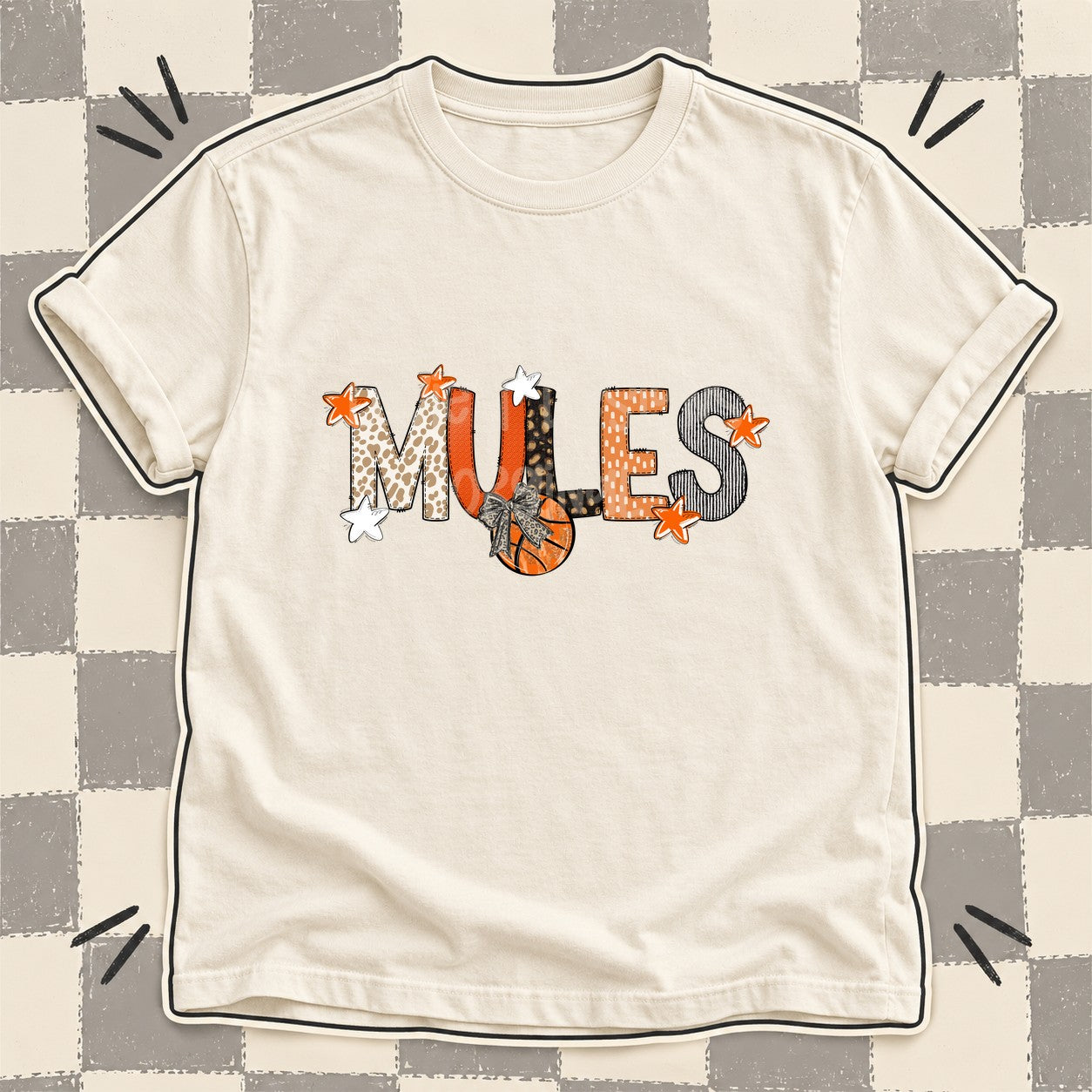 Mixed Doodle Basketball Mascots – Orange and Brown Mules design