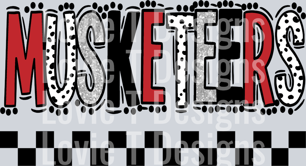 MUSKETEERS DOODLE DOT MASCOT RED BLACK AND SILVER