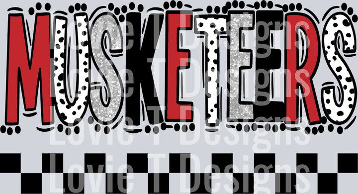 MUSKETEERS DOODLE DOT MASCOT RED BLACK AND SILVER
