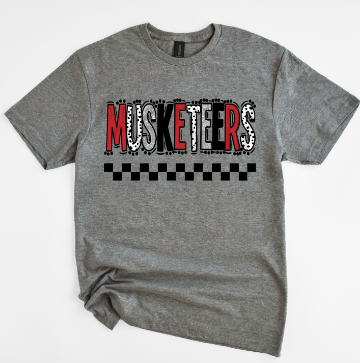 MUSKETEERS DOODLE DOT MASCOT RED BLACK AND SILVER