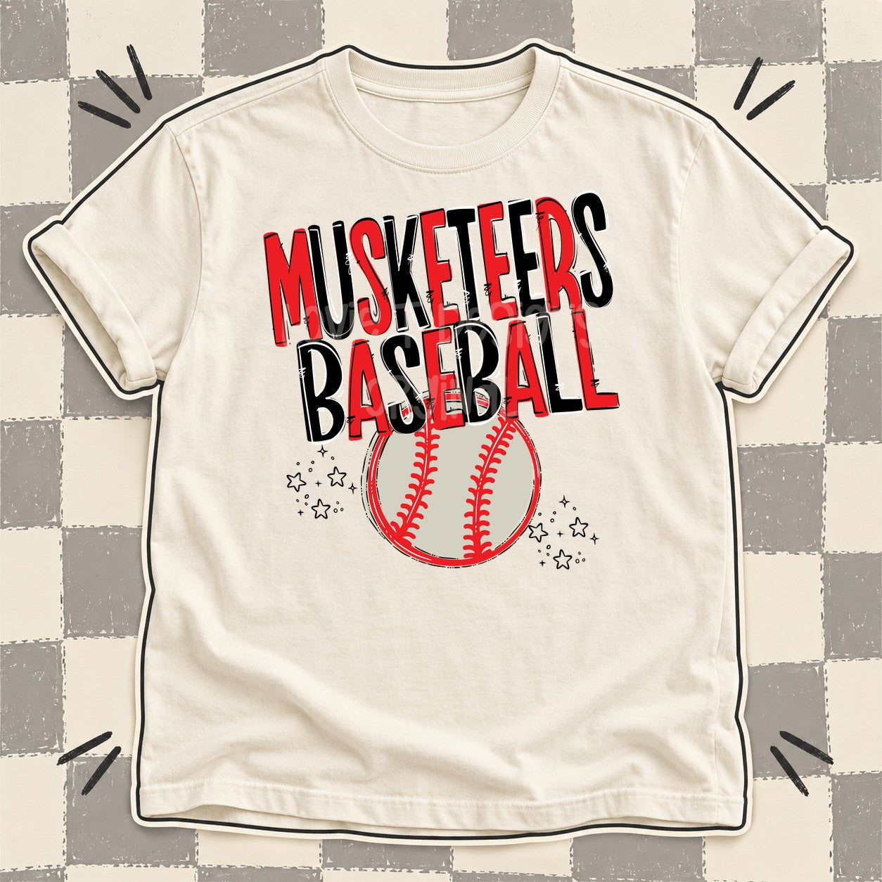 Team Go Baseball Mascots Musketeers Red Black design