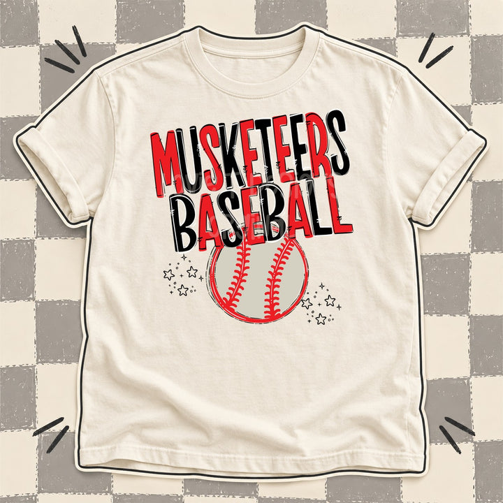 Musketeers Red Black Team Go Baseball Mascots DTF transfer mockup