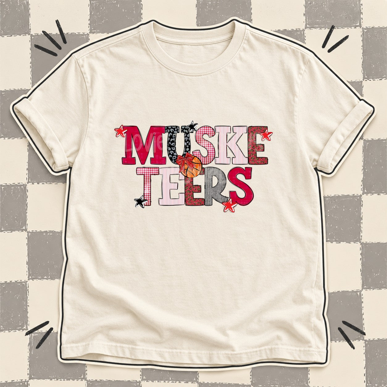 Mixed Doodle Basketball Mascots – Mascot Colors Musketeers Red Black Gray White design