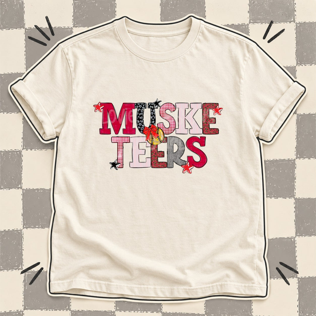 Musketeers Red Black Gray White Mixed Doodle Softball Mascots – Mascot Colors DTF transfer mockup
