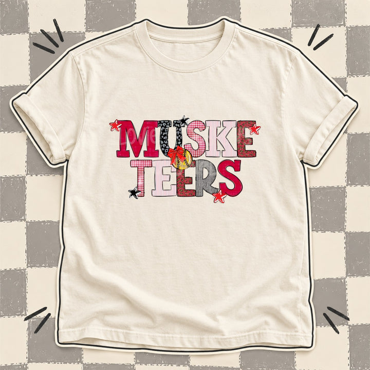 Musketeers Red Black Gray White Mixed Doodle Softball Mascots – Mascot Colors DTF transfer mockup