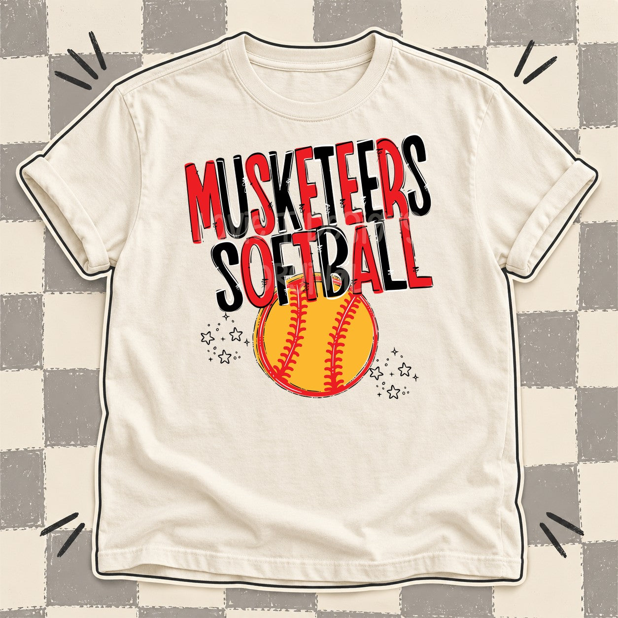 Team Go Softball Mascots Musketeers Red Black design