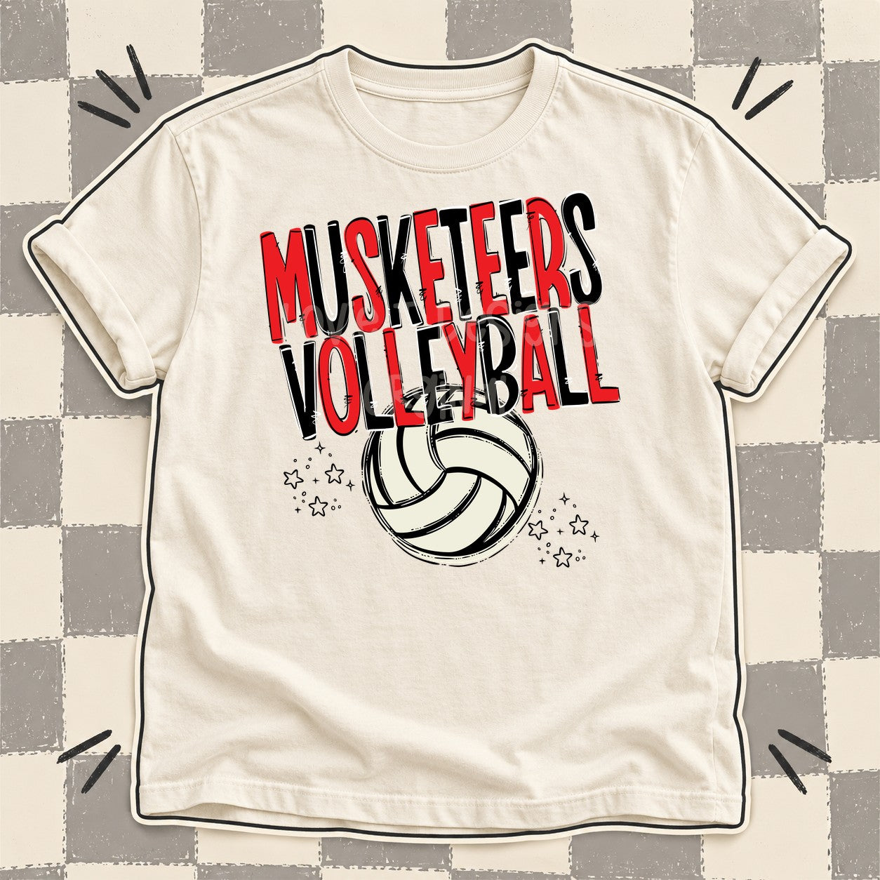 Team Go Volleyball Mascots Musketeers Red Black design