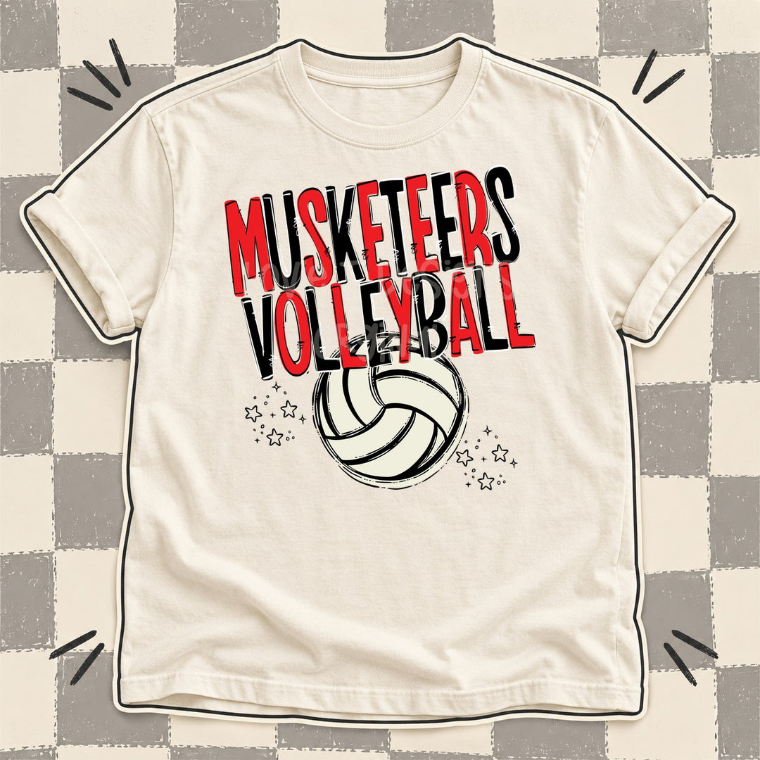 Musketeers Red Black Team Go Volleyball Mascots DTF transfer mockup