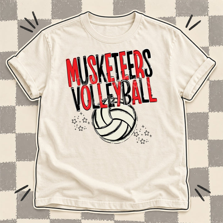 Musketeers Red Black Team Go Volleyball Mascots DTF transfer mockup