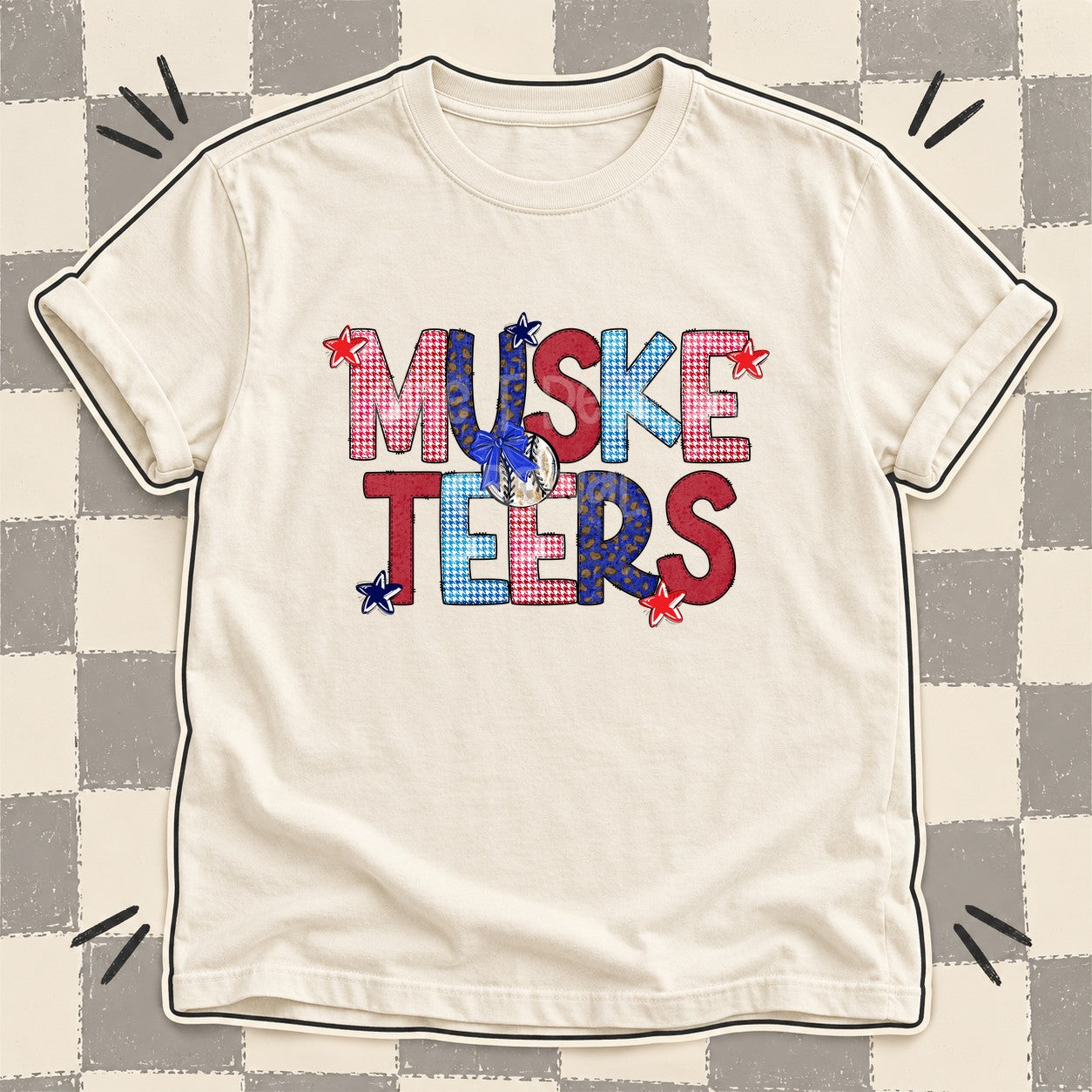 Mixed Doodle Baseball Mascots – Red and Royal Musketeers design