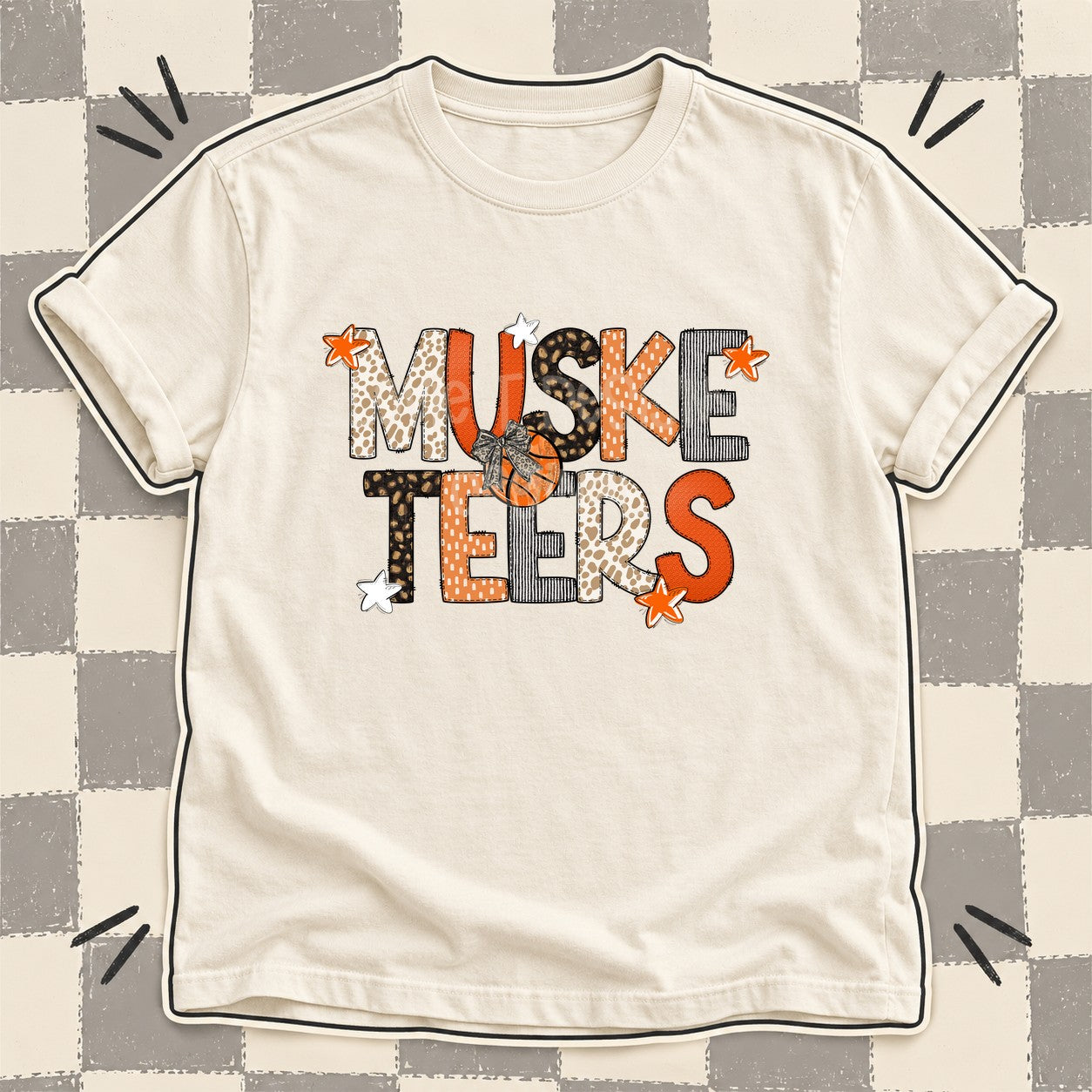 Mixed Doodle Basketball Mascots – Orange and Brown Musketeers design