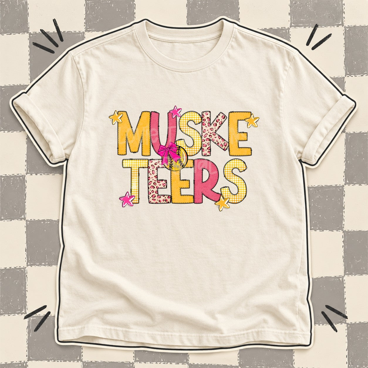 Mixed Doodle Softball Mascots – Stitched Softball Musketeers design