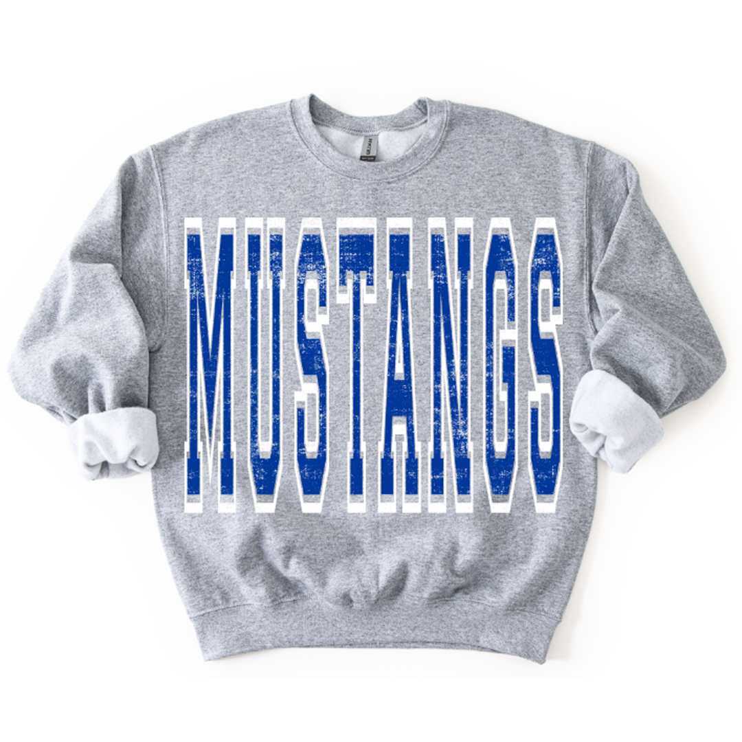 Mustangs Royal Blue and White Varsity Style – DTF Transfer