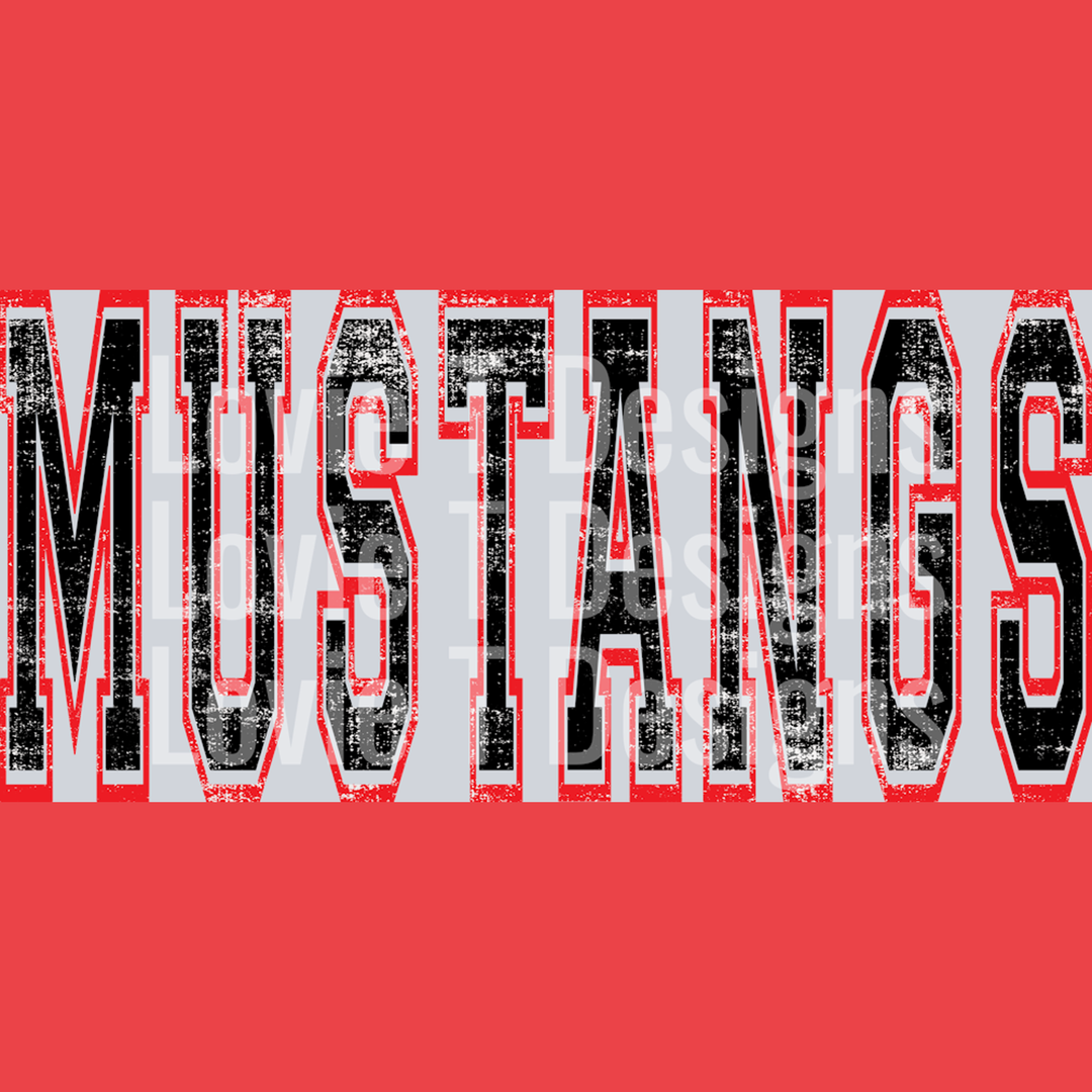 Mustangs Black and Red Grunge Mascot – DTF Transfer