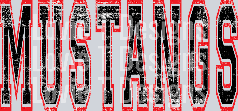 MUSTANGS BLACK AND RED GRUNGE MASCOT