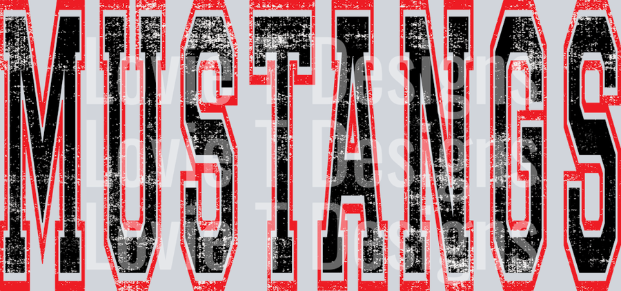 MUSTANGS BLACK AND RED GRUNGE MASCOT