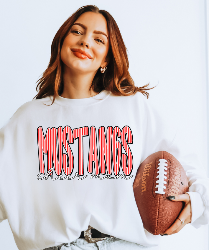 MUSTANGS CHEER MOM RED SEERSUCKER