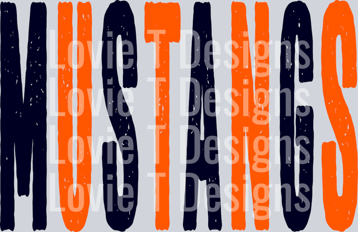 MUSTANGS NAVY AND ORANGE OVERISIZED GRUNGE MASCOT