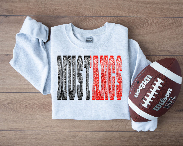 MUSTANGS SPLIT SEQUIN BLACK AND RED