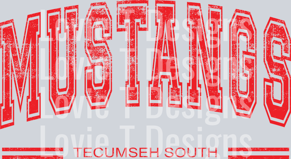 MUSTANGS TECUMSEH SOUTH RED VARSITY DISTRESSED