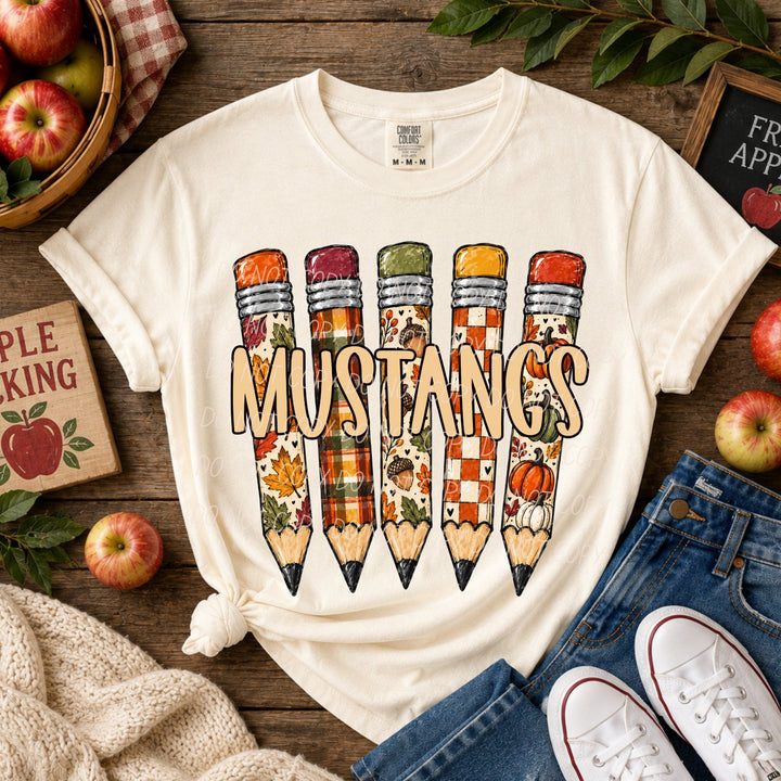 Fall Pencil Mascots Mustangs DTF transfer mockup