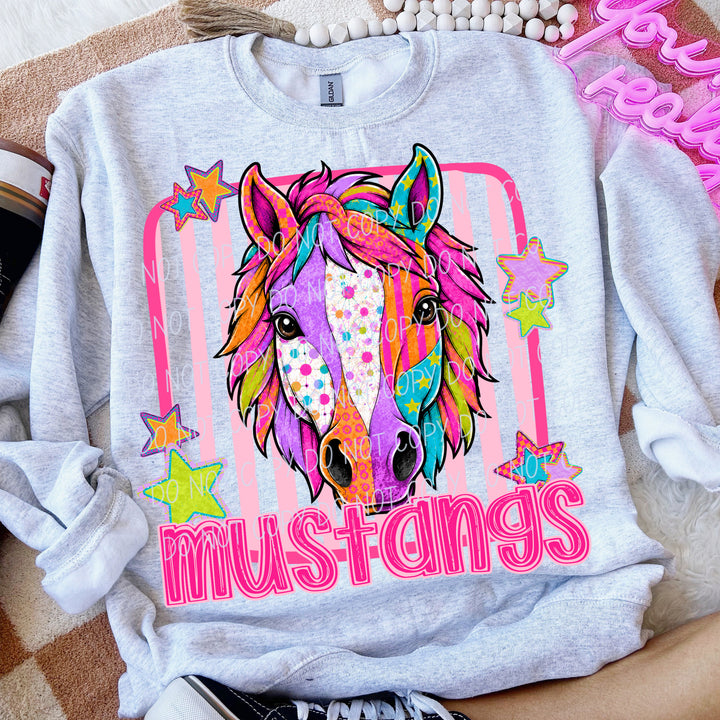 Mustangs Funky Fresh mascot DTF transfer